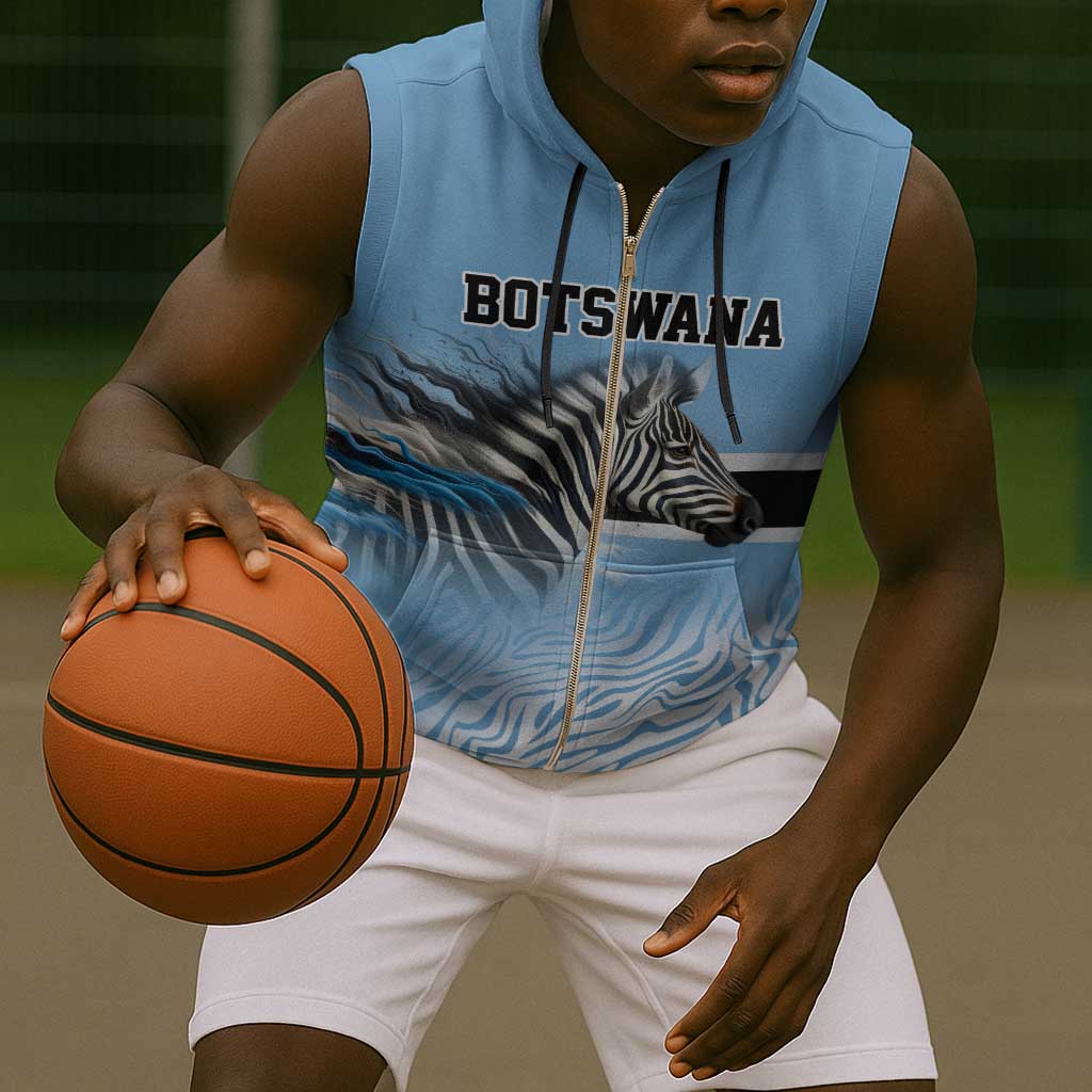 Botswana Independence Day 1966 Sleeveless Zip Hoodie Tribal African Zebra Skins Pattern - African Pride