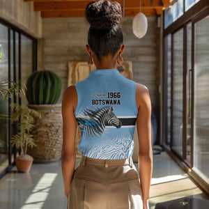 Botswana Independence Day 1966 Women Sleeveless Polo Shirt Tribal African Zebra Skins Pattern - African Pride