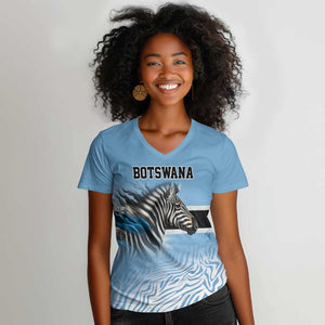 Botswana Independence Day 1966 Women V-Neck T-Shirt Tribal African Zebra Skins Pattern - African Pride