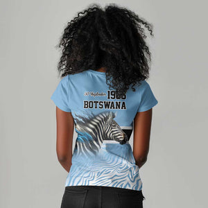 Botswana Independence Day 1966 Women V-Neck T-Shirt Tribal African Zebra Skins Pattern - African Pride