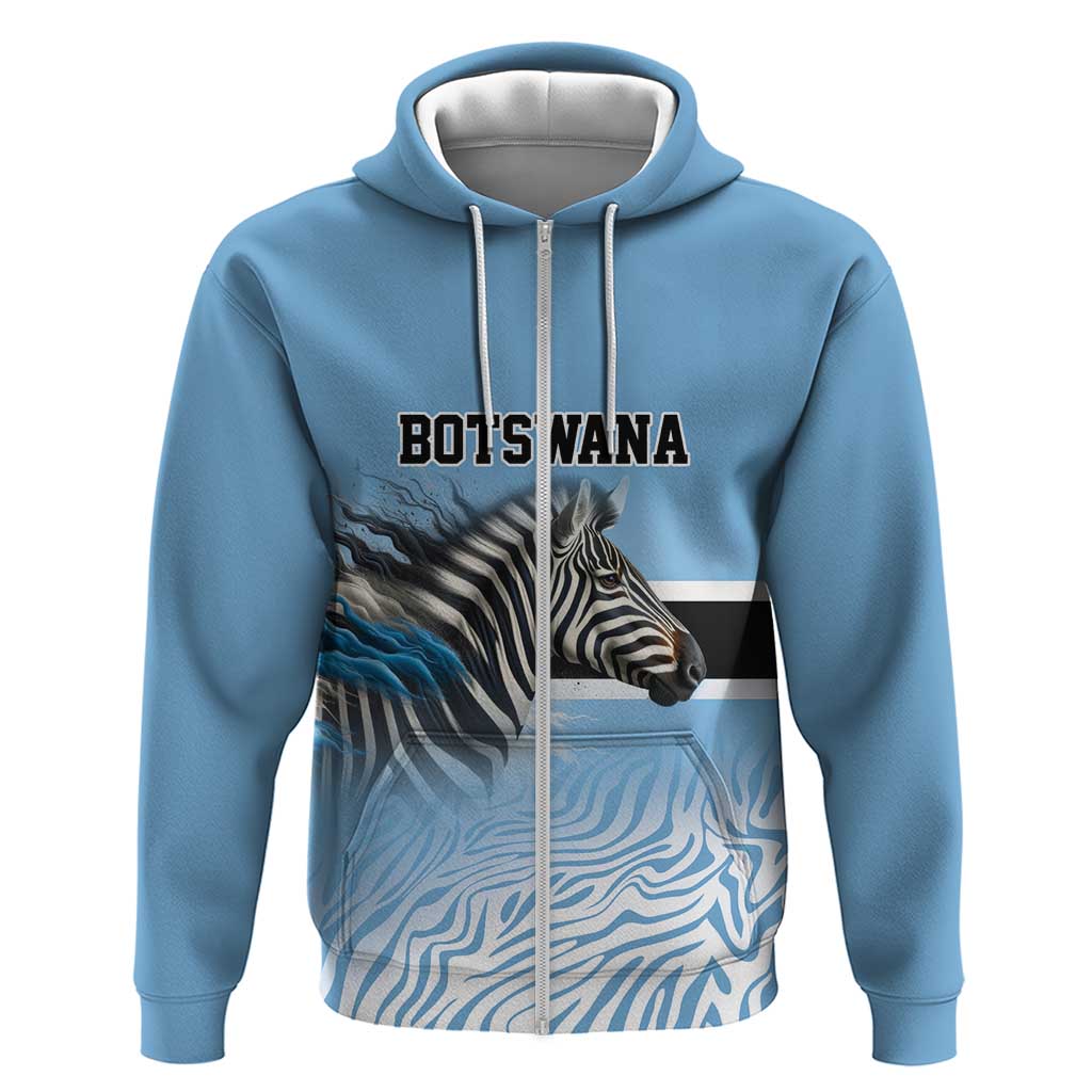 Botswana Independence Day 1966 Zip Hoodie Tribal African Zebra Skins Pattern - African Pride