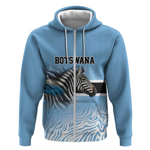 Botswana Independence Day 1966 Zip Hoodie Tribal African Zebra Skins Pattern - African Pride