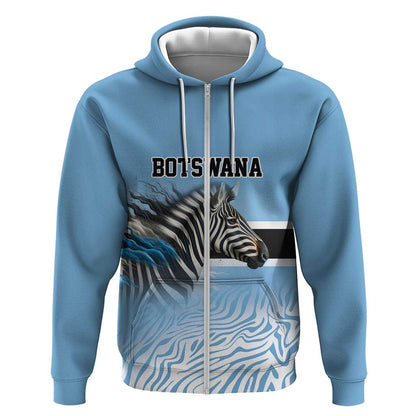 Botswana Independence Day 1966 Zip Hoodie Tribal African Zebra Skins Pattern - African Pride