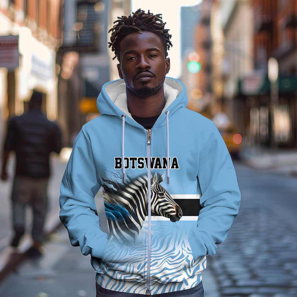 Botswana Independence Day 1966 Zip Hoodie Tribal African Zebra Skins Pattern - African Pride
