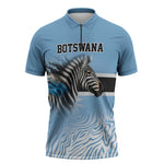 Botswana Independence Day 1966 Zipper Polo Shirt Tribal African Zebra Skins Pattern
