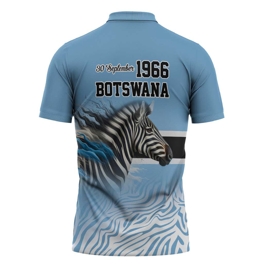Botswana Independence Day 1966 Zipper Polo Shirt Tribal African Zebra Skins Pattern