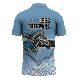 Botswana Independence Day 1966 Zipper Polo Shirt Tribal African Zebra Skins Pattern