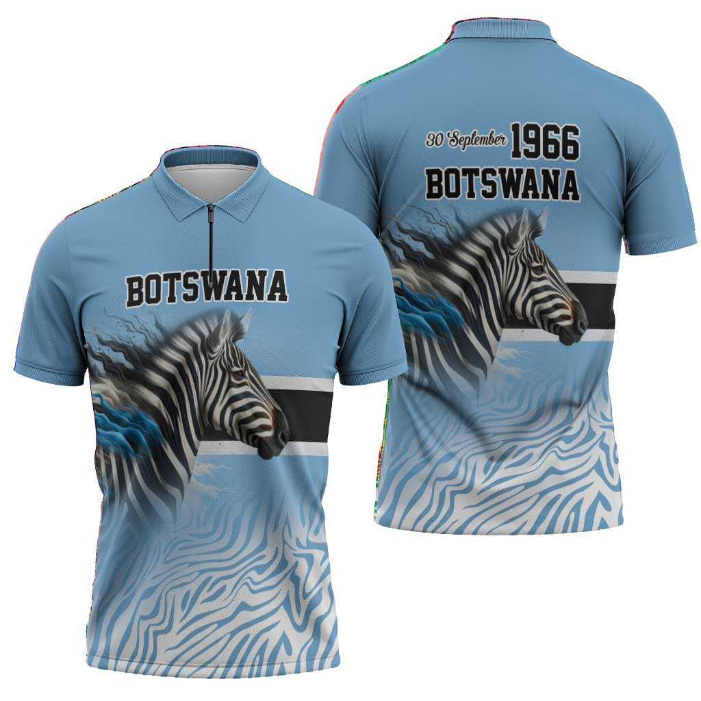 Botswana Independence Day 1966 Zipper Polo Shirt Tribal African Zebra Skins Pattern
