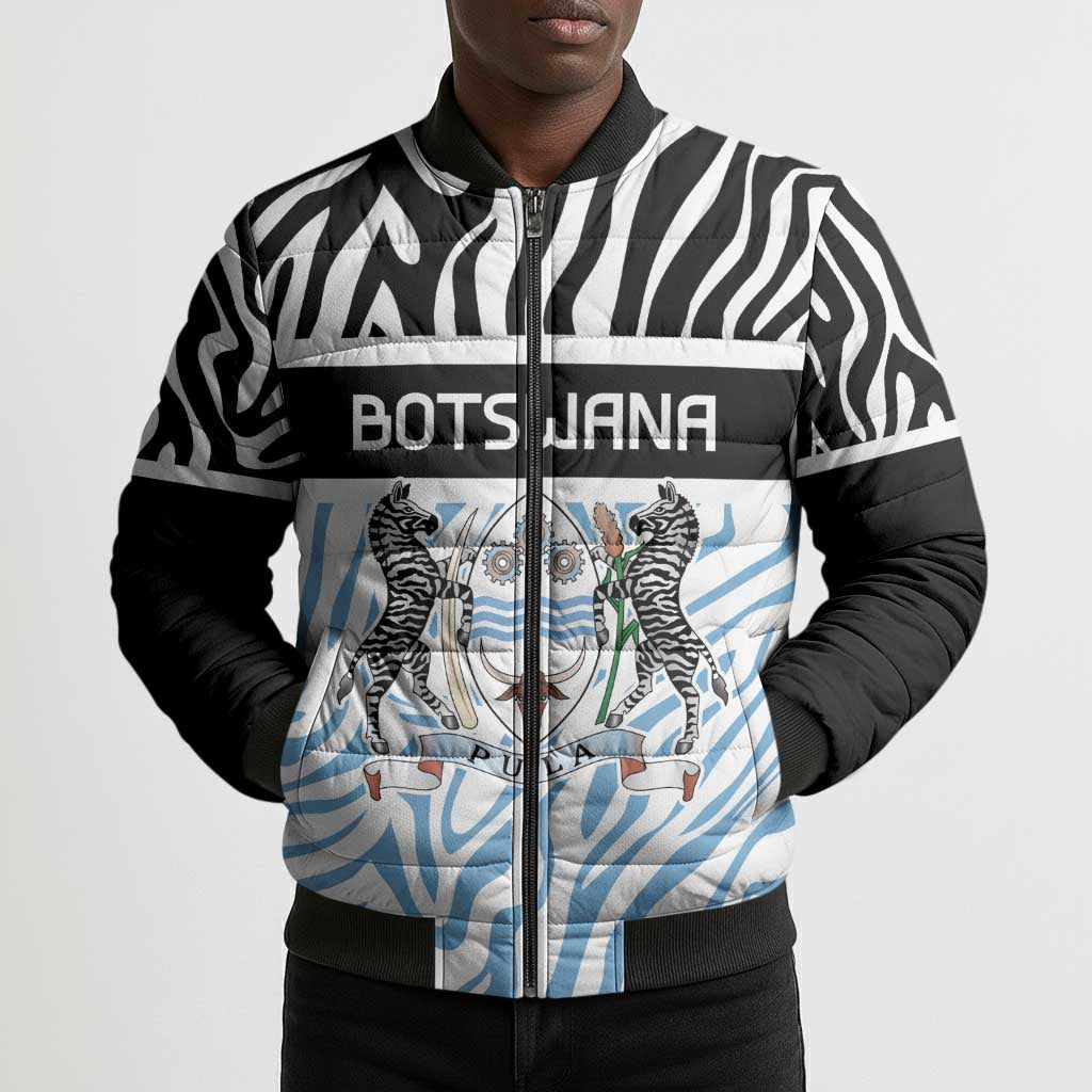Botswana Personalized Bomber Puffer Jacket African Zebra Skins Pattern