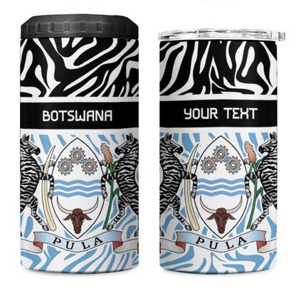 Botswana Personalized 4 in 1 Can Cooler Tumbler African Zebra Skins Pattern - African Pride