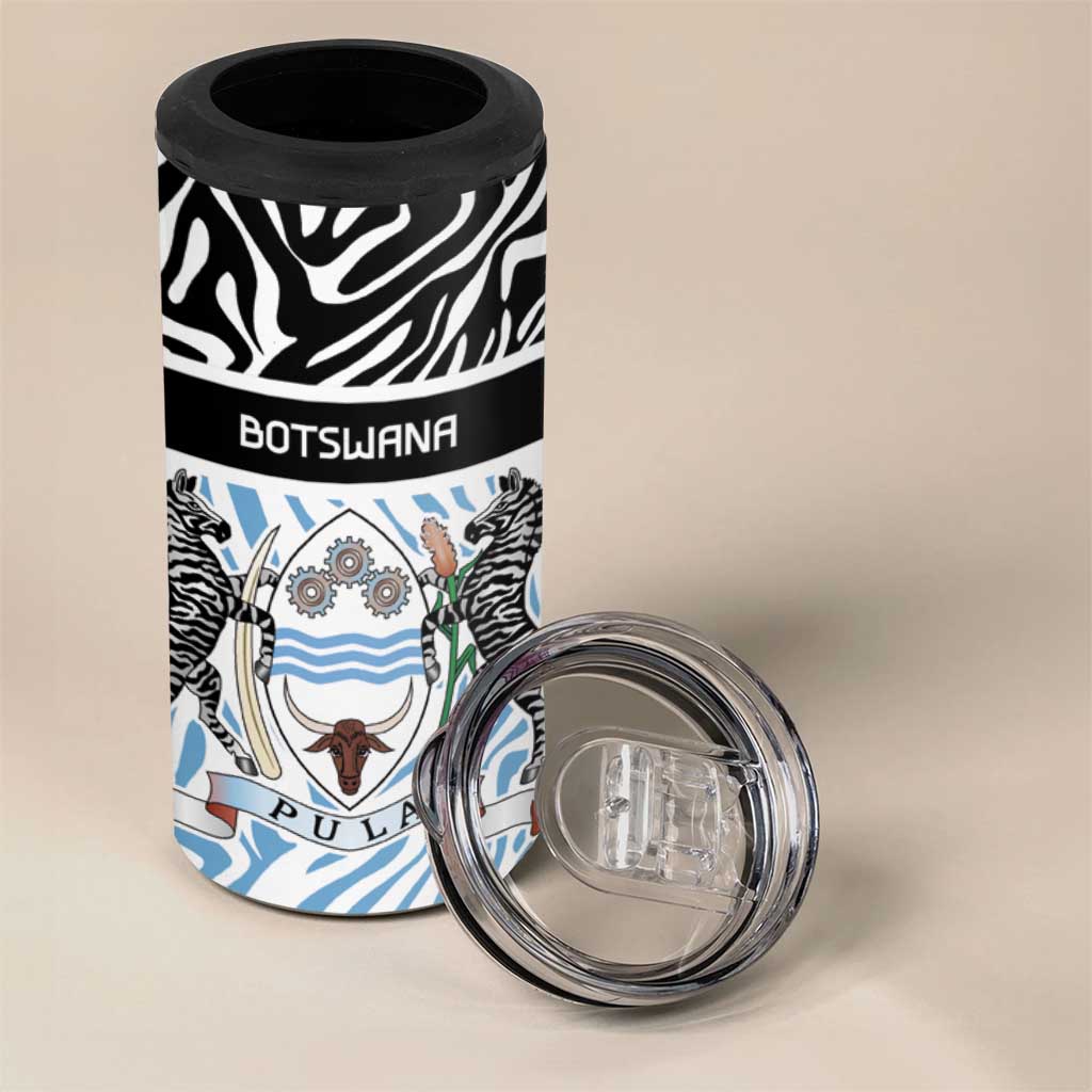 Botswana Personalized 4 in 1 Can Cooler Tumbler African Zebra Skins Pattern - African Pride