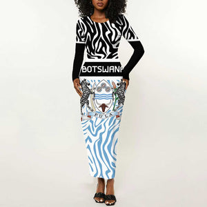 Botswana Personalized Long Sleeve Bodycon Dress African Zebra Skins Pattern - African Pride