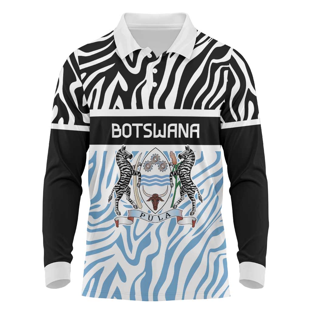 Botswana Personalized Long Sleeve Polo Shirt African Zebra Skins Pattern - African Pride