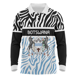 Botswana Personalized Long Sleeve Polo Shirt African Zebra Skins Pattern - African Pride