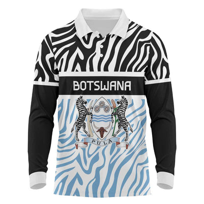 Botswana Personalized Long Sleeve Polo Shirt African Zebra Skins Pattern - African Pride