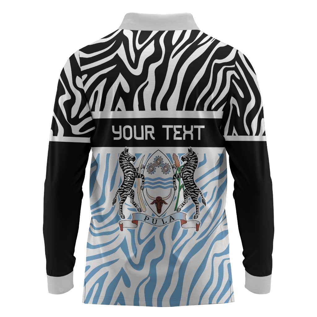 Botswana Personalized Long Sleeve Polo Shirt African Zebra Skins Pattern - African Pride