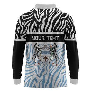Botswana Personalized Long Sleeve Polo Shirt African Zebra Skins Pattern - African Pride