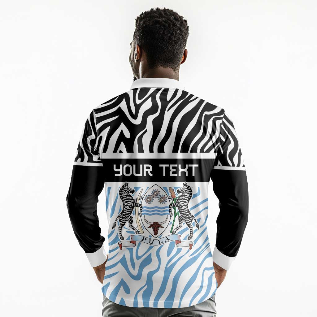 Botswana Personalized Long Sleeve Polo Shirt African Zebra Skins Pattern - African Pride