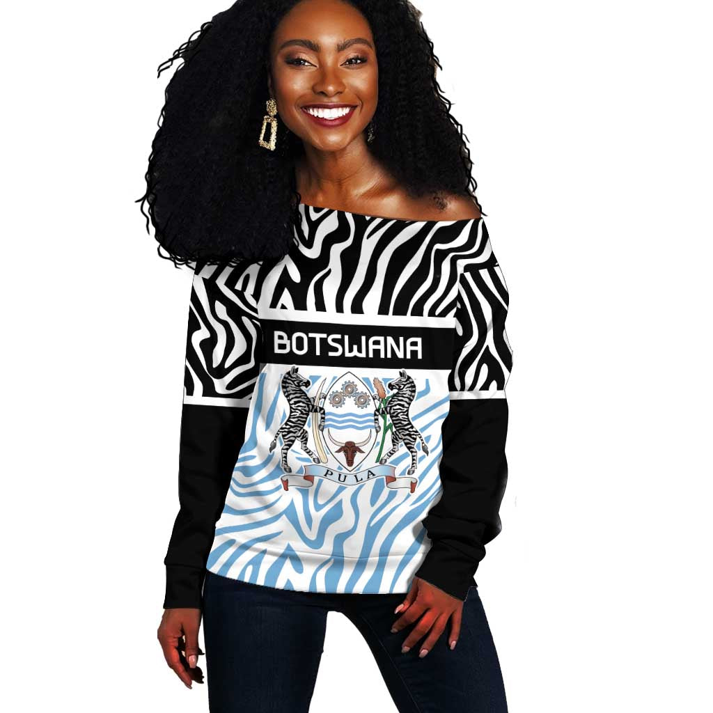 Botswana Personalized Off Shoulder Sweater African Zebra Skins Pattern - African Pride
