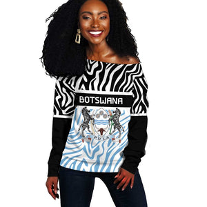 Botswana Personalized Off Shoulder Sweater African Zebra Skins Pattern - African Pride