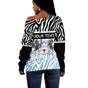 Botswana Personalized Off Shoulder Sweater African Zebra Skins Pattern - African Pride