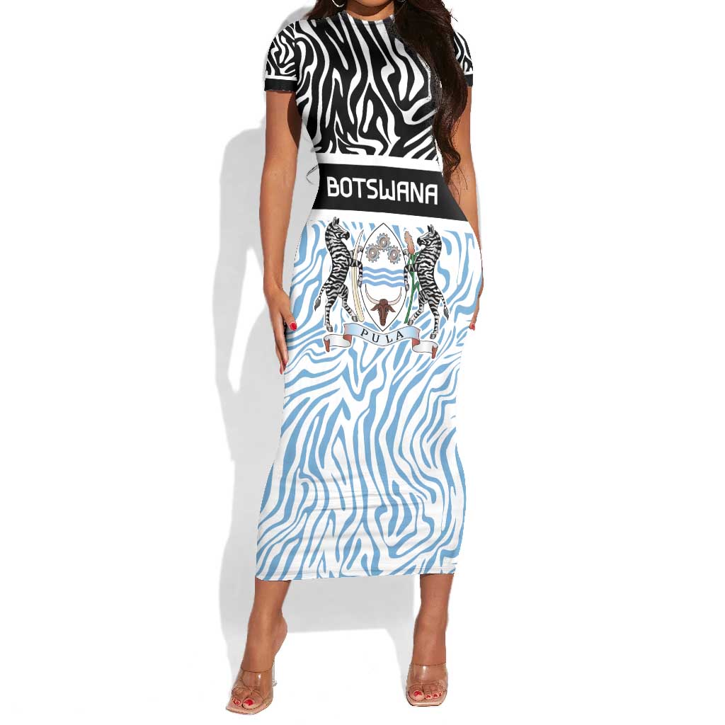 Botswana Personalized Short Sleeve Bodycon Dress African Zebra Skins Pattern - African Pride