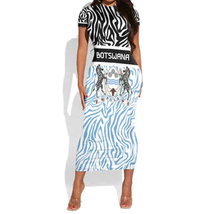 Botswana Personalized Short Sleeve Bodycon Dress African Zebra Skins Pattern - African Pride