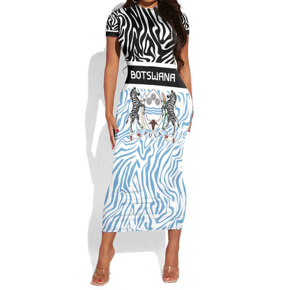 Botswana Personalized Short Sleeve Bodycon Dress African Zebra Skins Pattern - African Pride