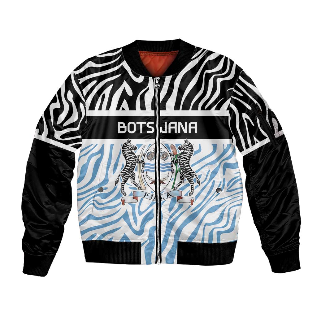 Botswana Personalized Sleeve Zip Bomber Jacket African Zebra Skins Pattern - African Pride