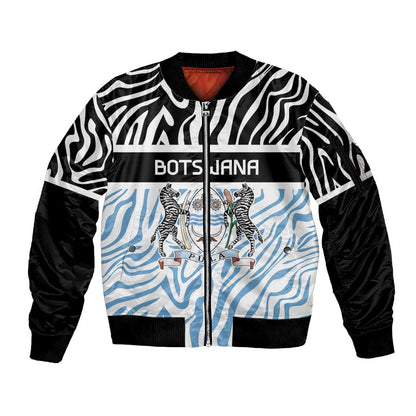 Botswana Personalized Sleeve Zip Bomber Jacket African Zebra Skins Pattern - African Pride