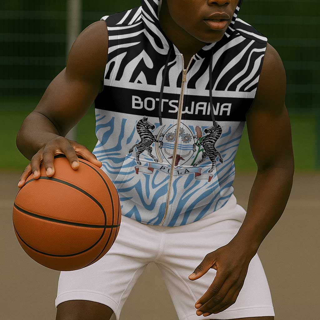Botswana Personalized Sleeveless Zip Hoodie African Zebra Skins Pattern - African Pride