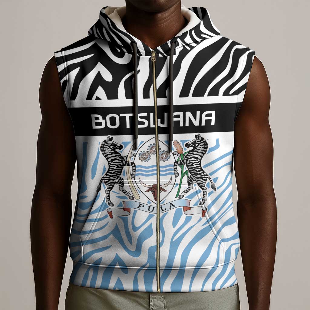 Botswana Personalized Sleeveless Zip Hoodie African Zebra Skins Pattern - African Pride