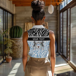 Botswana Personalized Women Sleeveless Polo Shirt African Zebra Skins Pattern - African Pride