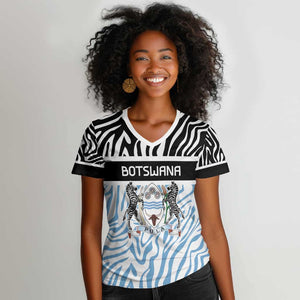 Botswana Personalized Women V-Neck T-Shirt African Zebra Skins Pattern - African Pride