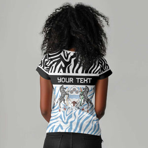 Botswana Personalized Women V-Neck T-Shirt African Zebra Skins Pattern - African Pride
