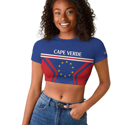 Custom Cape Verde Football Spirit Raglan Cropped T shirt Est 1979 - African Pride