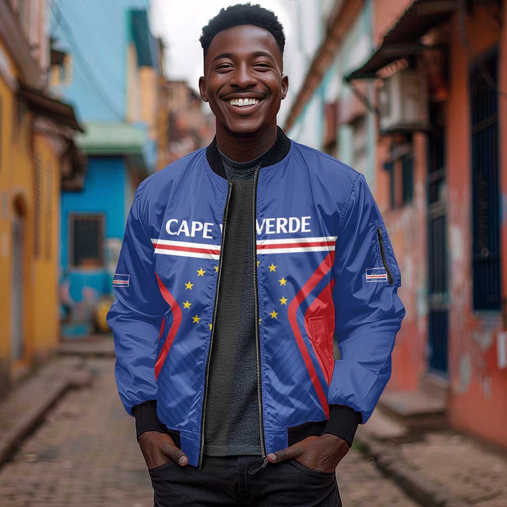 Custom Cape Verde Football Spirit Sleeve Zip Bomber Jacket Est 1979 - African Pride
