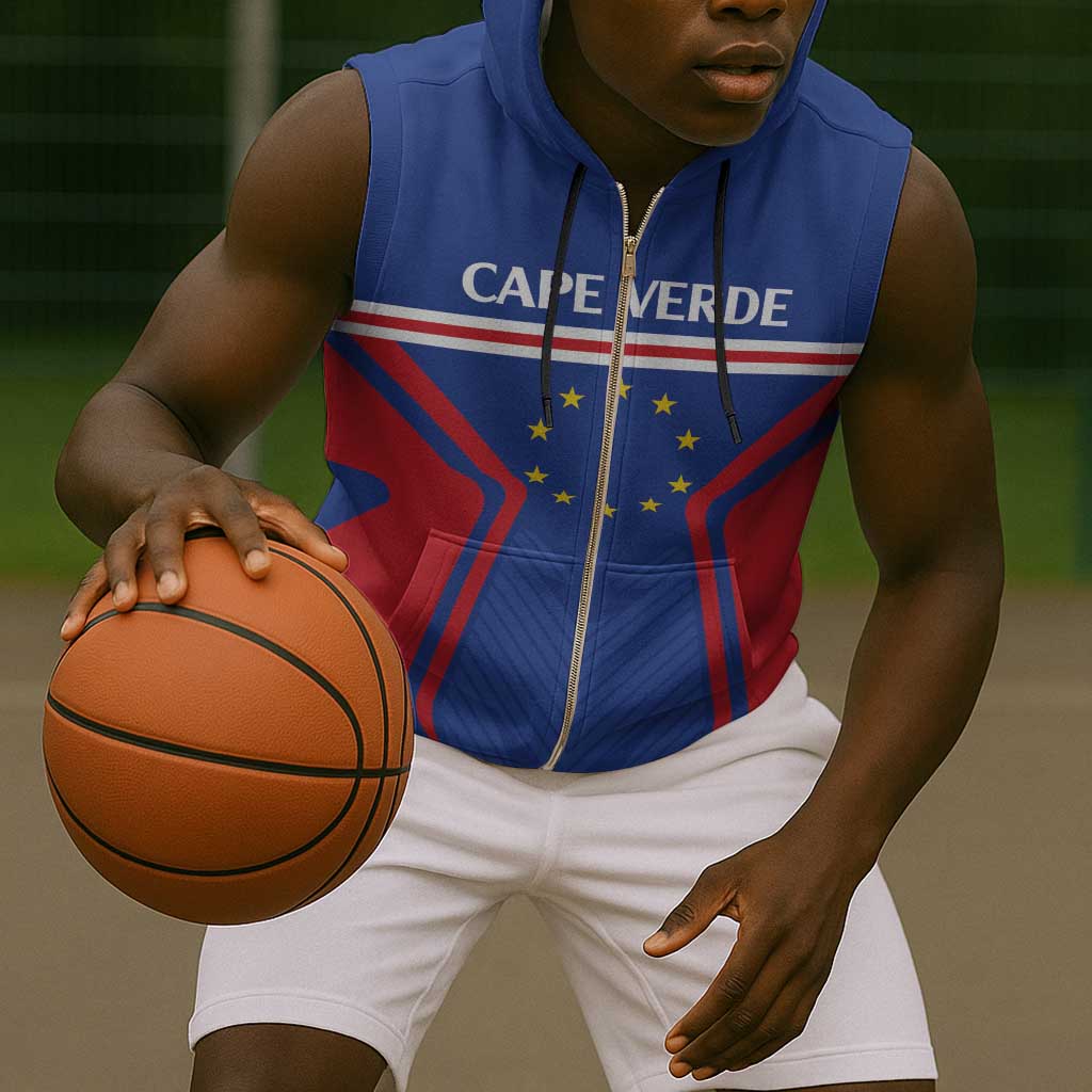 Custom Cape Verde Football Spirit Sleeveless Zip Hoodie Est 1979 - African Pride