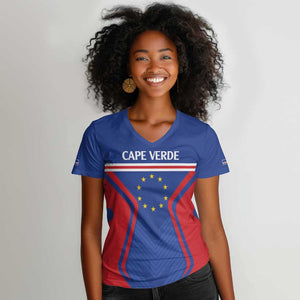 Custom Cape Verde Football Spirit Women V-Neck T-Shirt Est 1979 - African Pride