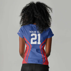 Custom Cape Verde Football Spirit Women V-Neck T-Shirt Est 1979 - African Pride