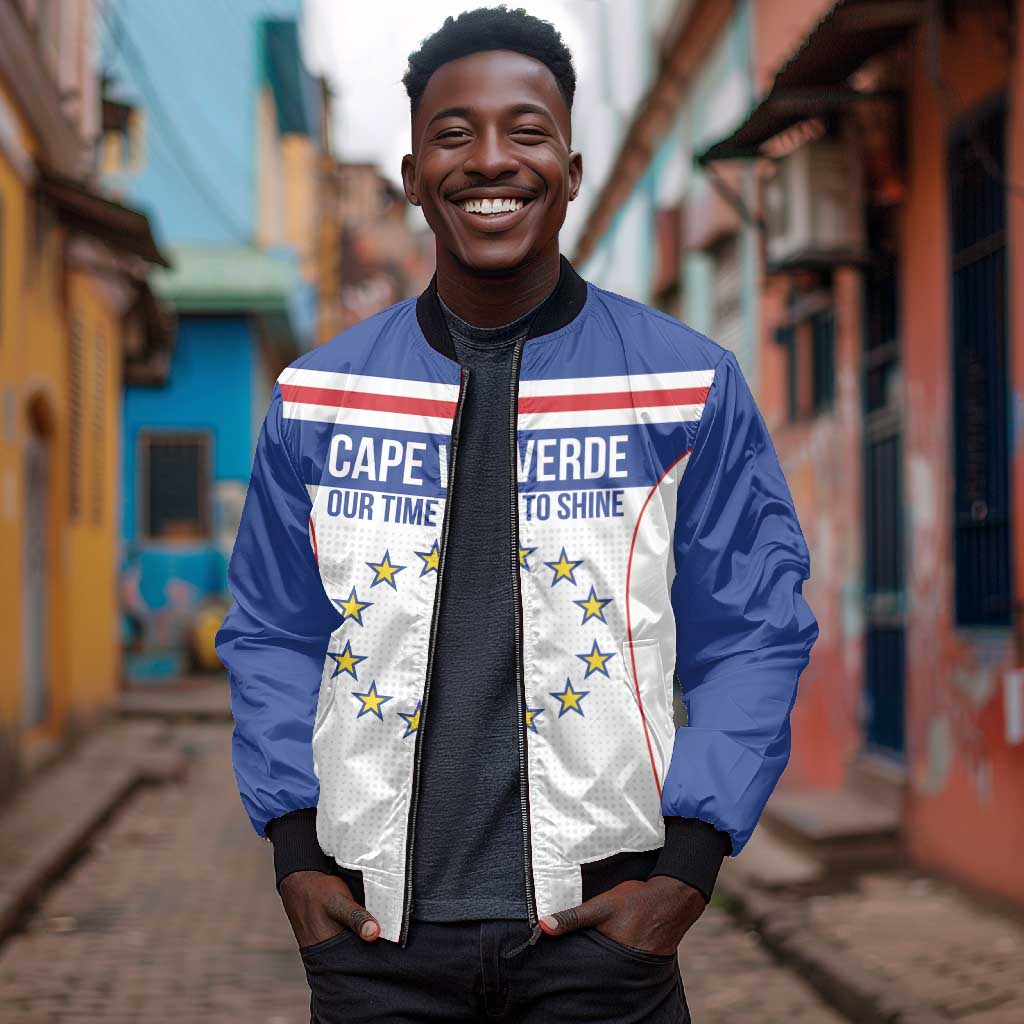 Custom Cape Verde Pride Bomber Jacket Blue Sharks Rising - African Pride