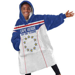 Custom Cape Verde Pride Kid Wearable Blanket Hoodie Blue Sharks Rising - African Pride