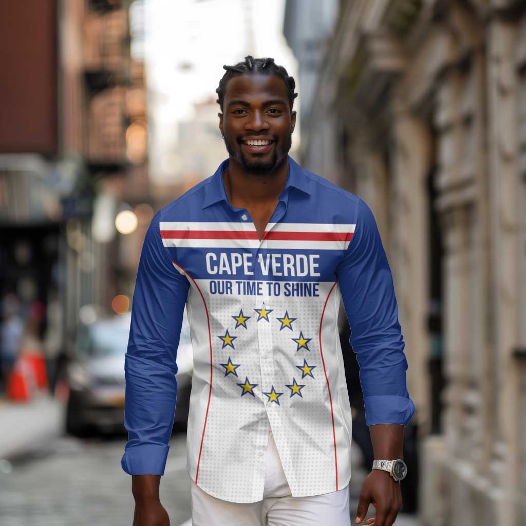 Custom Cape Verde Pride Long Sleeve Button Shirt Blue Sharks Rising - African Pride