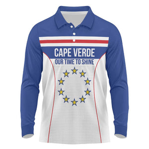 Custom Cape Verde Pride Long Sleeve Polo Shirt Blue Sharks Rising - African Pride