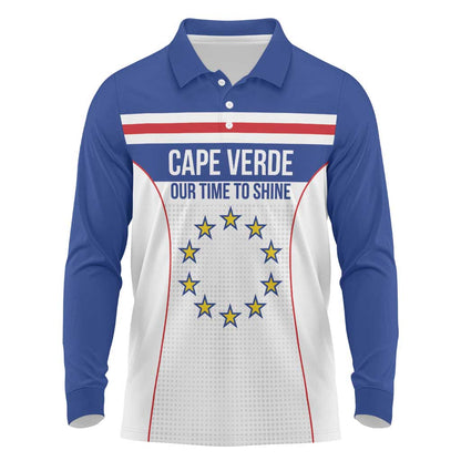 Custom Cape Verde Pride Long Sleeve Polo Shirt Blue Sharks Rising - African Pride