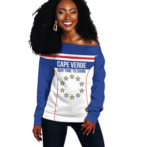 Custom Cape Verde Pride Off Shoulder Sweater Blue Sharks Rising - African Pride