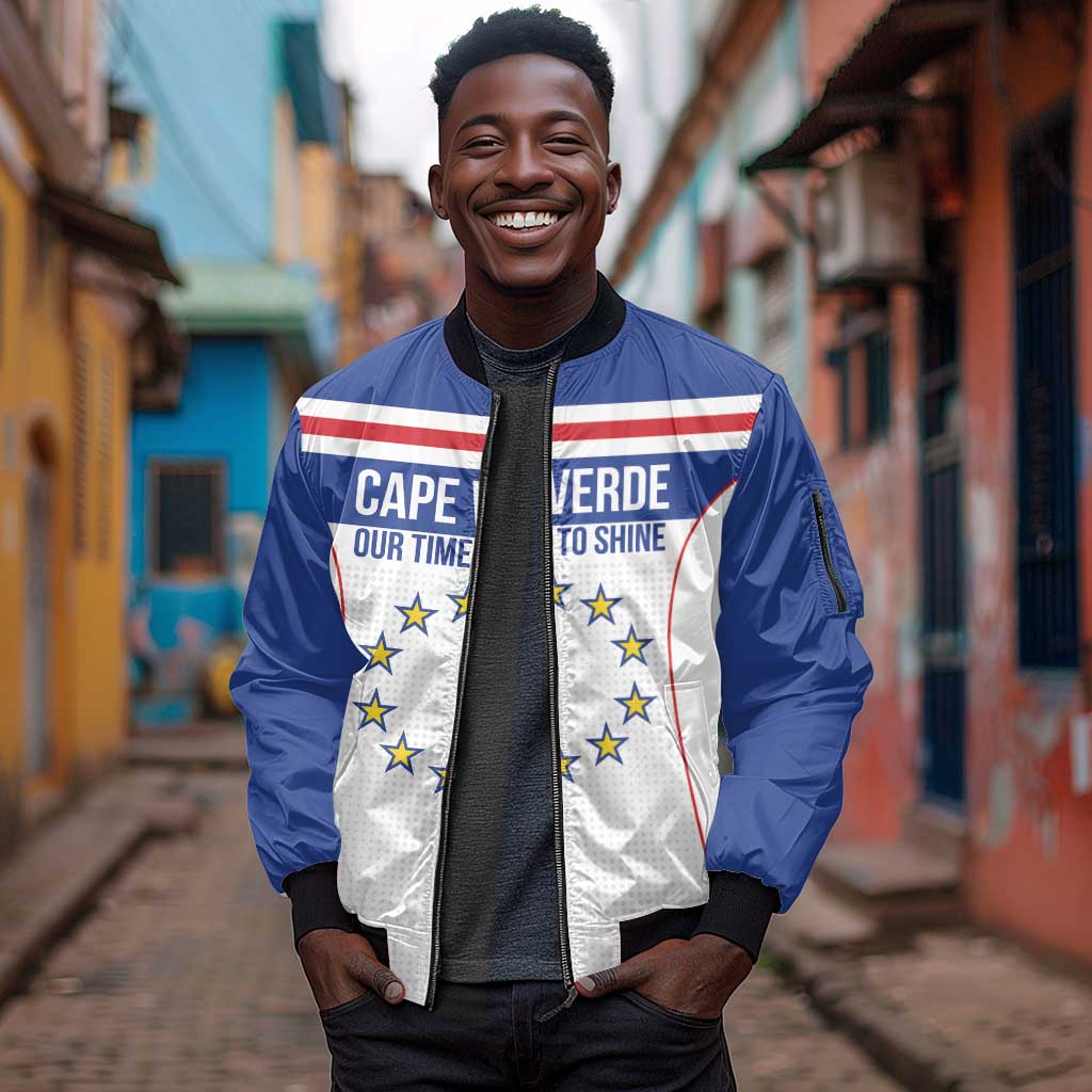 Custom Cape Verde Pride Sleeve Zip Bomber Jacket Blue Sharks Rising - African Pride