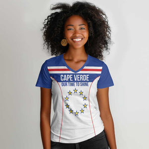 Custom Cape Verde Pride Women V-Neck T-Shirt Blue Sharks Rising - African Pride