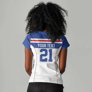 Custom Cape Verde Pride Women V-Neck T-Shirt Blue Sharks Rising - African Pride