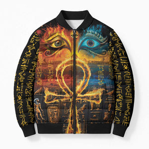 Eye of Ra and Eye of Horus Bomber Puffer Jacket Power and Magic Ancient Egyptian Mythology